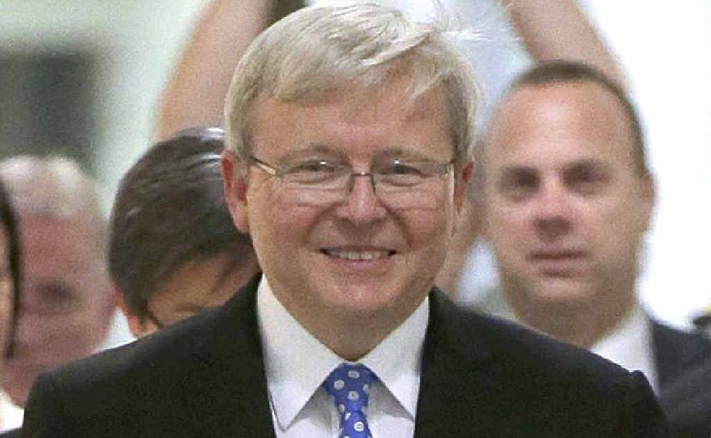 WINNER: A smiling Kevin Rudd leaves the caucus meeting last night. WINNER: A smiling Kevin Rudd leaves the caucus meeting last night.